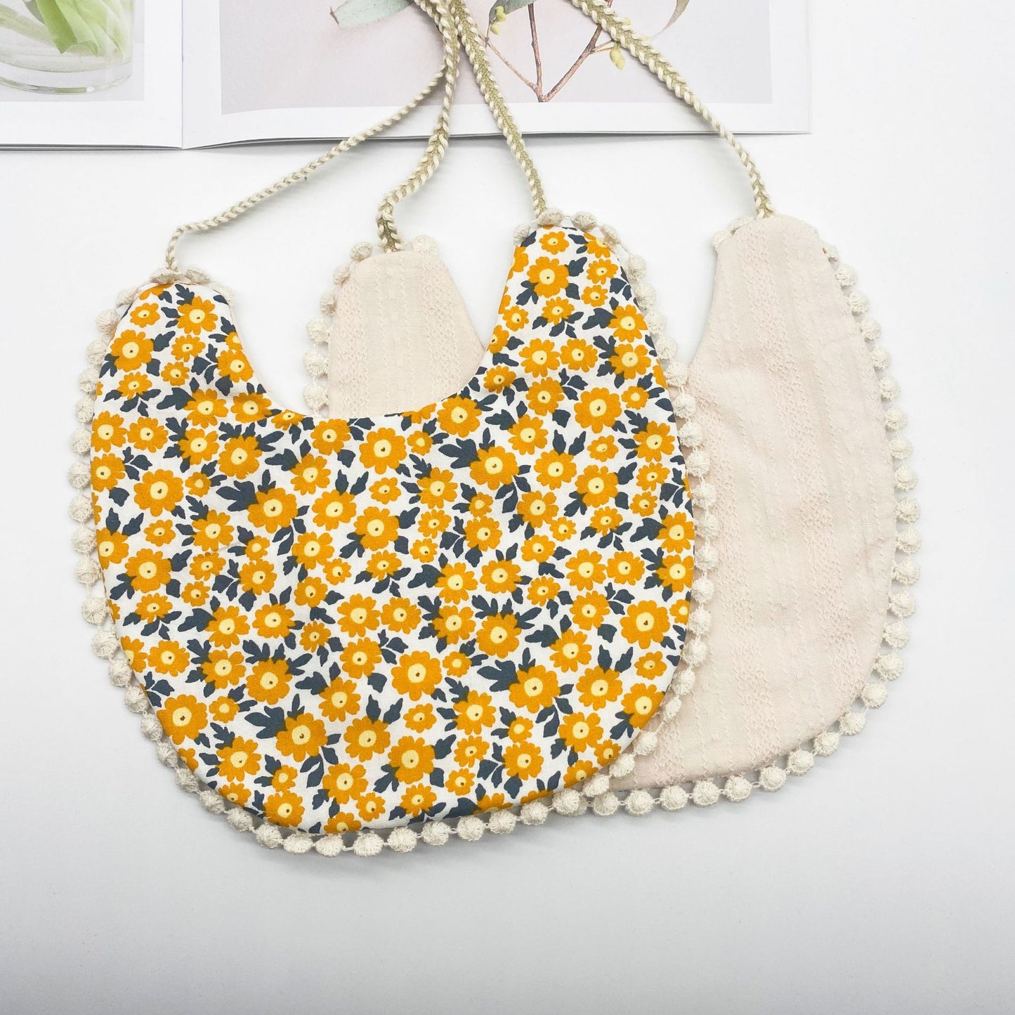 Double-Sided Baby Bib with Lace Beanie for Newborns