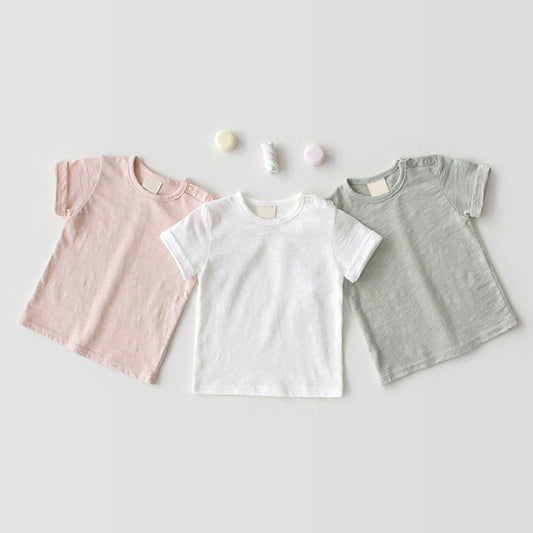 Soft Comfortable Short Sleeve Solid Color T-Shirt for Kids