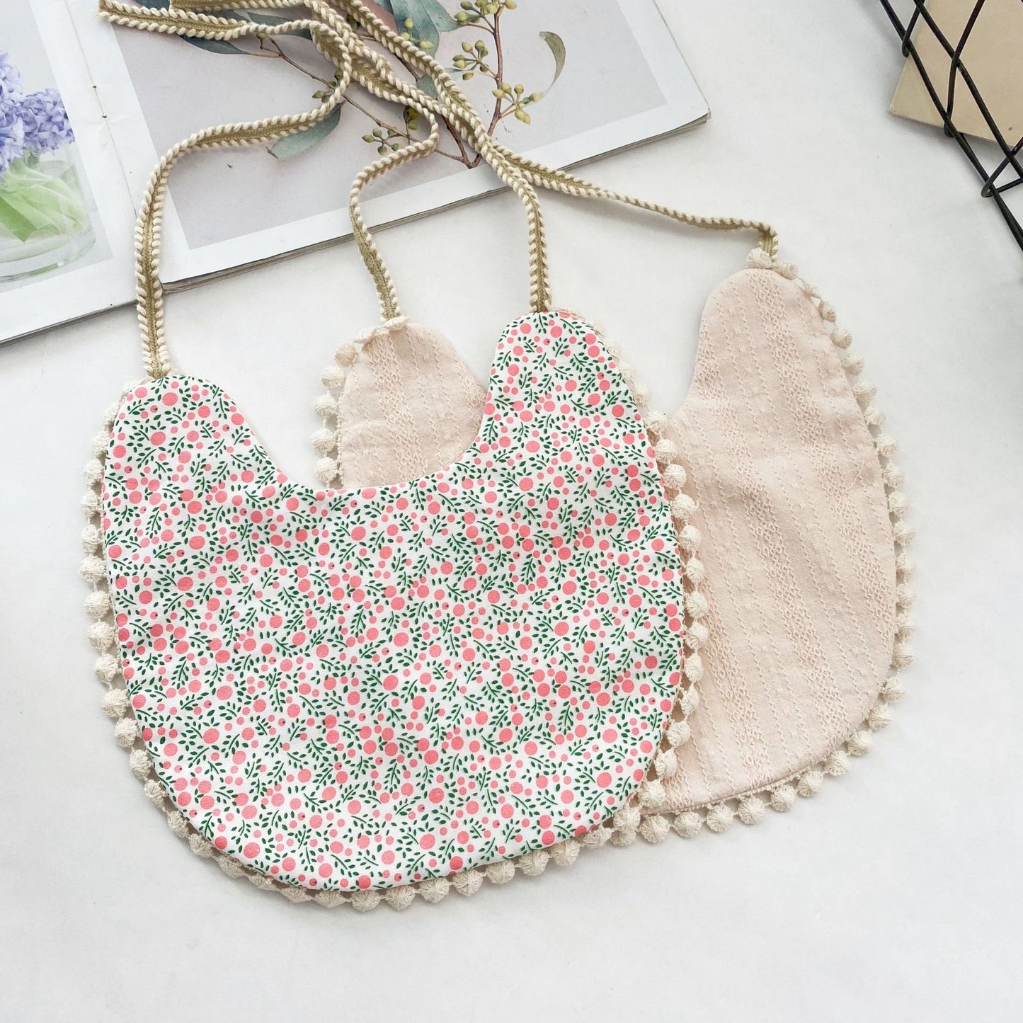 Double-Sided Baby Bib with Lace Beanie for Newborns
