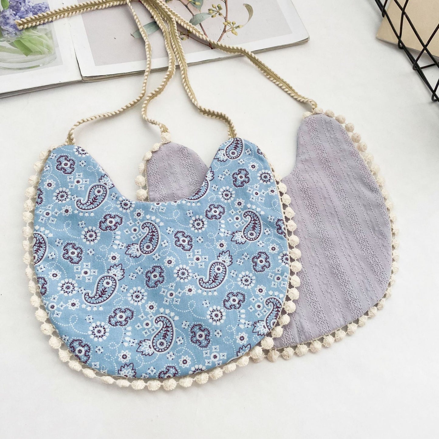 Double-Sided Baby Bib with Lace Beanie for Newborns