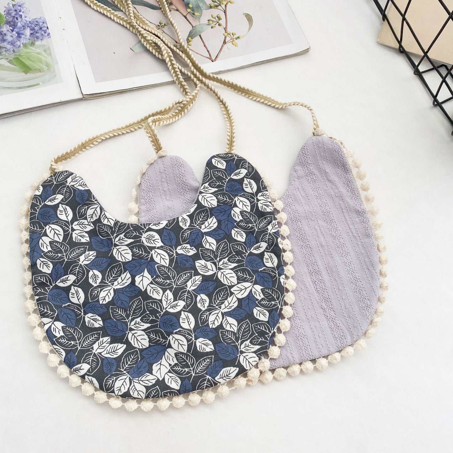 Double-Sided Baby Bib with Lace Beanie for Newborns