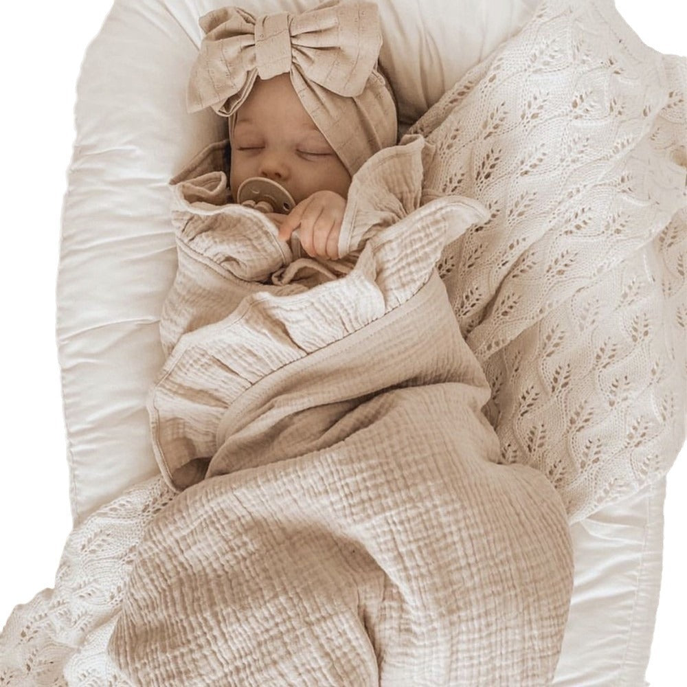 New Embroidered Baby Cotton Muslin Blanket with Ruffles