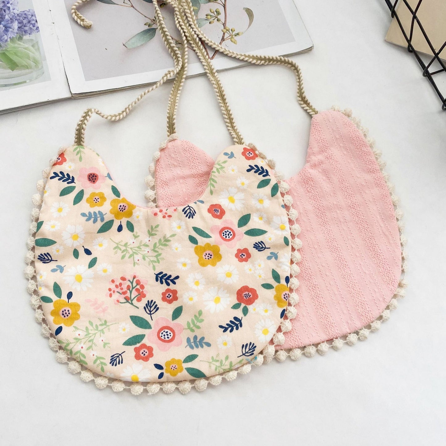 Double-Sided Baby Bib with Lace Beanie for Newborns