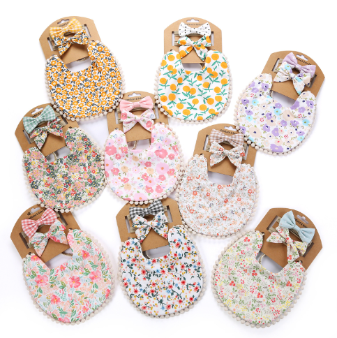 Double-Sided Baby Bib with Lace Beanie for Newborns