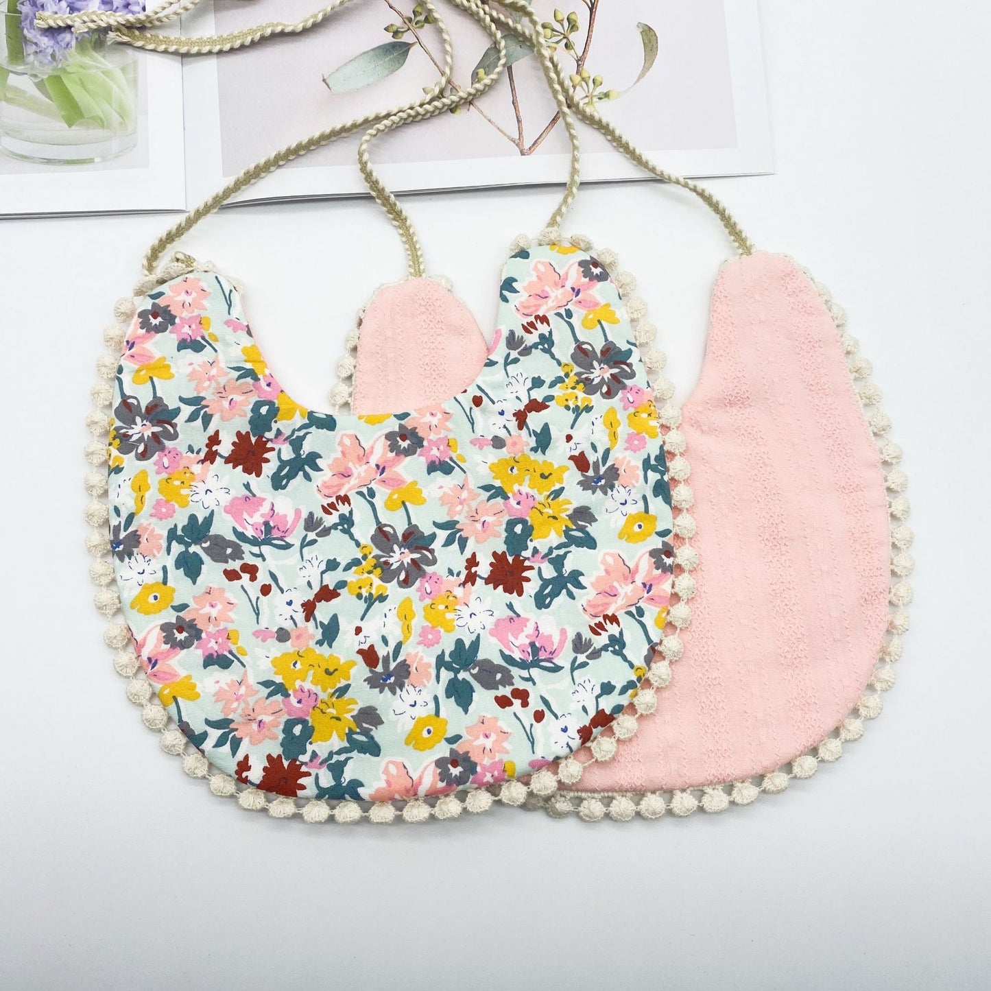 Double-Sided Baby Bib with Lace Beanie for Newborns