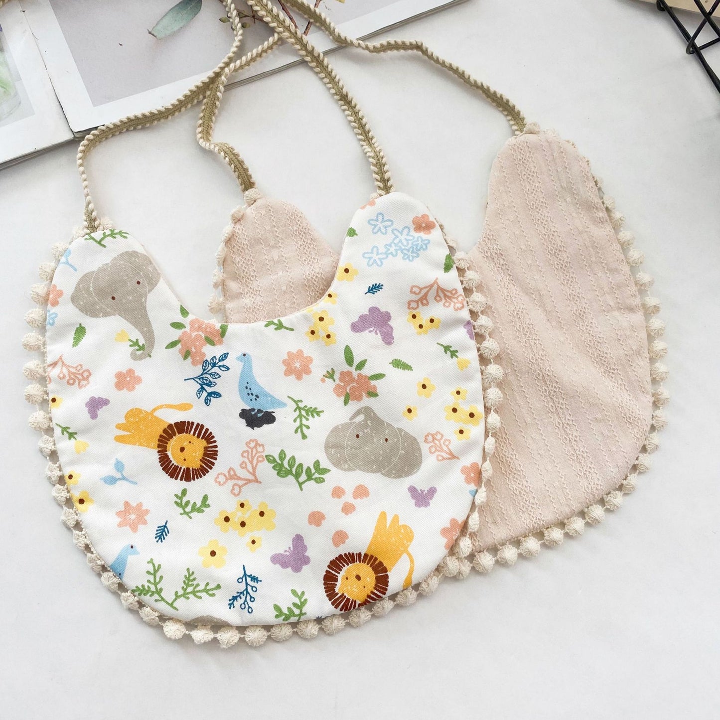 Double-Sided Baby Bib with Lace Beanie for Newborns
