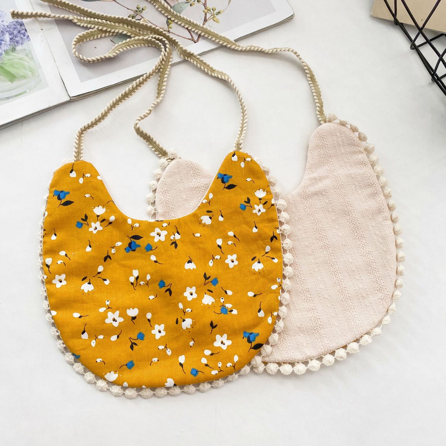 Double-Sided Baby Bib with Lace Beanie for Newborns